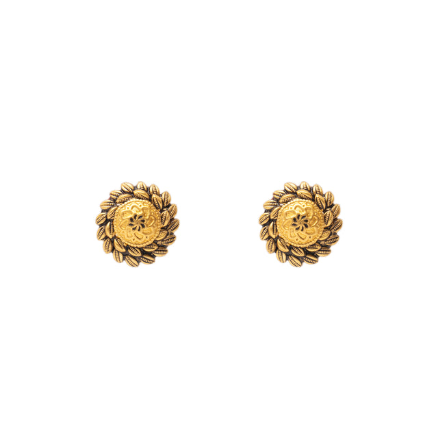 Antique Leaf Stud Gold Earrings