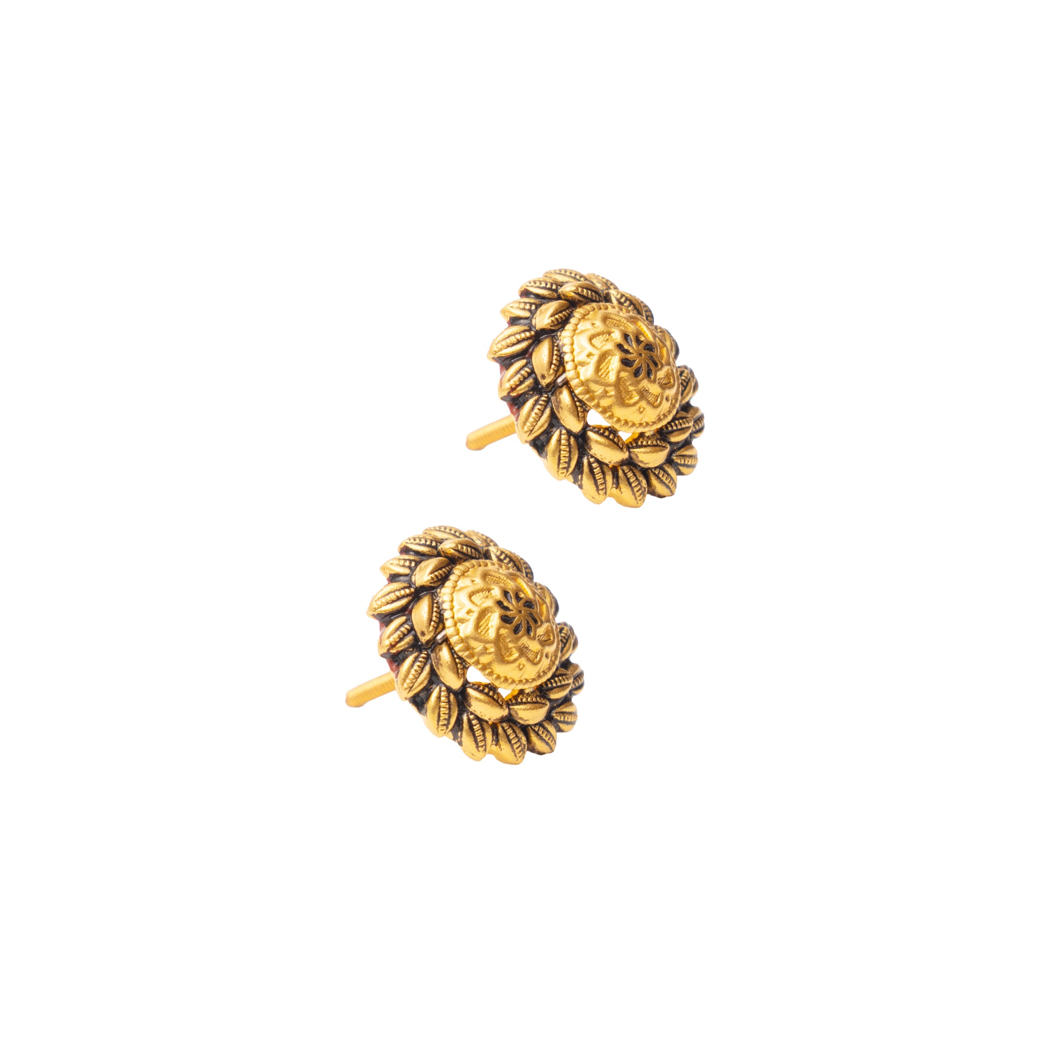 Antique Leaf Stud Gold Earrings