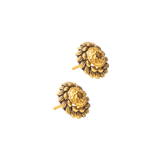 Antique Leaf Stud Gold Earrings