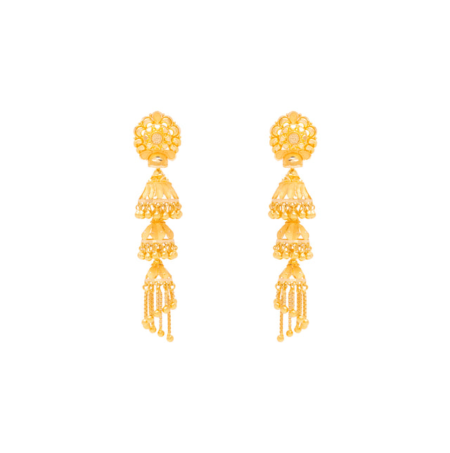 Traditional Layered  Gold Jhumka Earrings